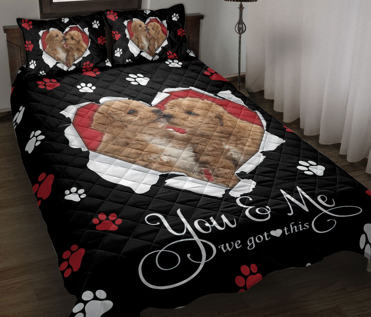 Goldendoodle Quilt Set, Goldendoodle Labradoodle Golden Doodle Dog Pearl Love Heart Quilt Blanket With Pillowcases, Quilt Bedding Set