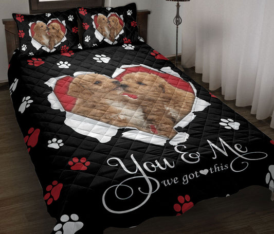 Goldendoodle Quilt Set, Goldendoodle Labradoodle Golden Doodle Dog Pearl Love Heart Quilt Blanket With Pillowcases, Quilt Bedding Set
