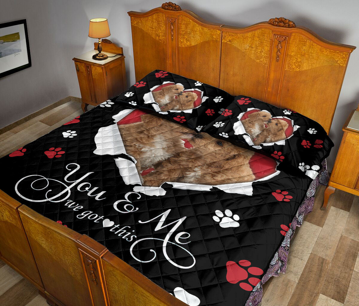 Goldendoodle Quilt Set, Goldendoodle Labradoodle Golden Doodle Dog Pearl Love Heart Quilt Blanket With Pillowcases, Quilt Bedding Set