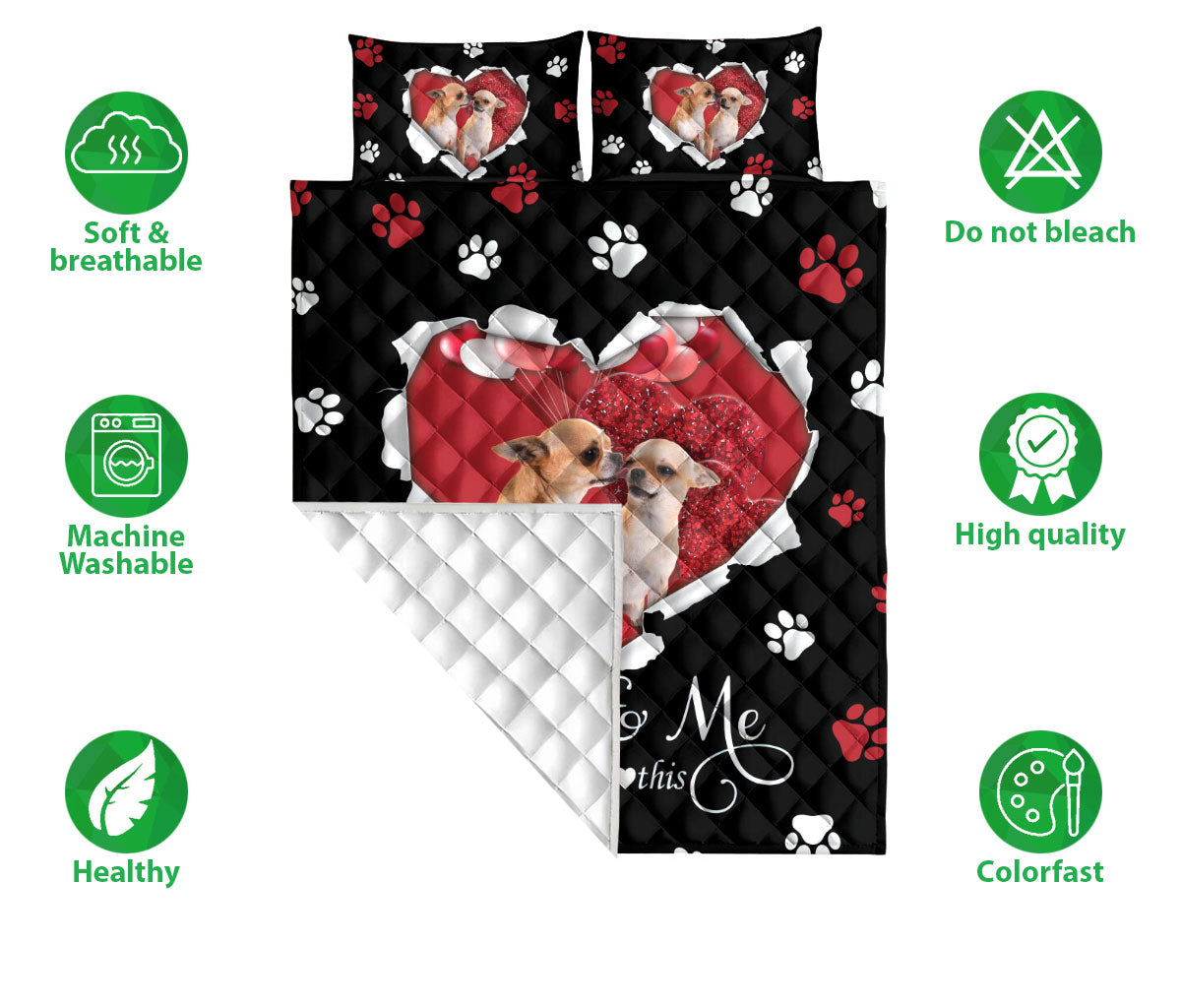 Dachshund Quilt Set, Dachshund Weiner Doxie Couple Dog Love Adorable Heart Quilt Blanket With Pillowcases, Quilt Bedding Set