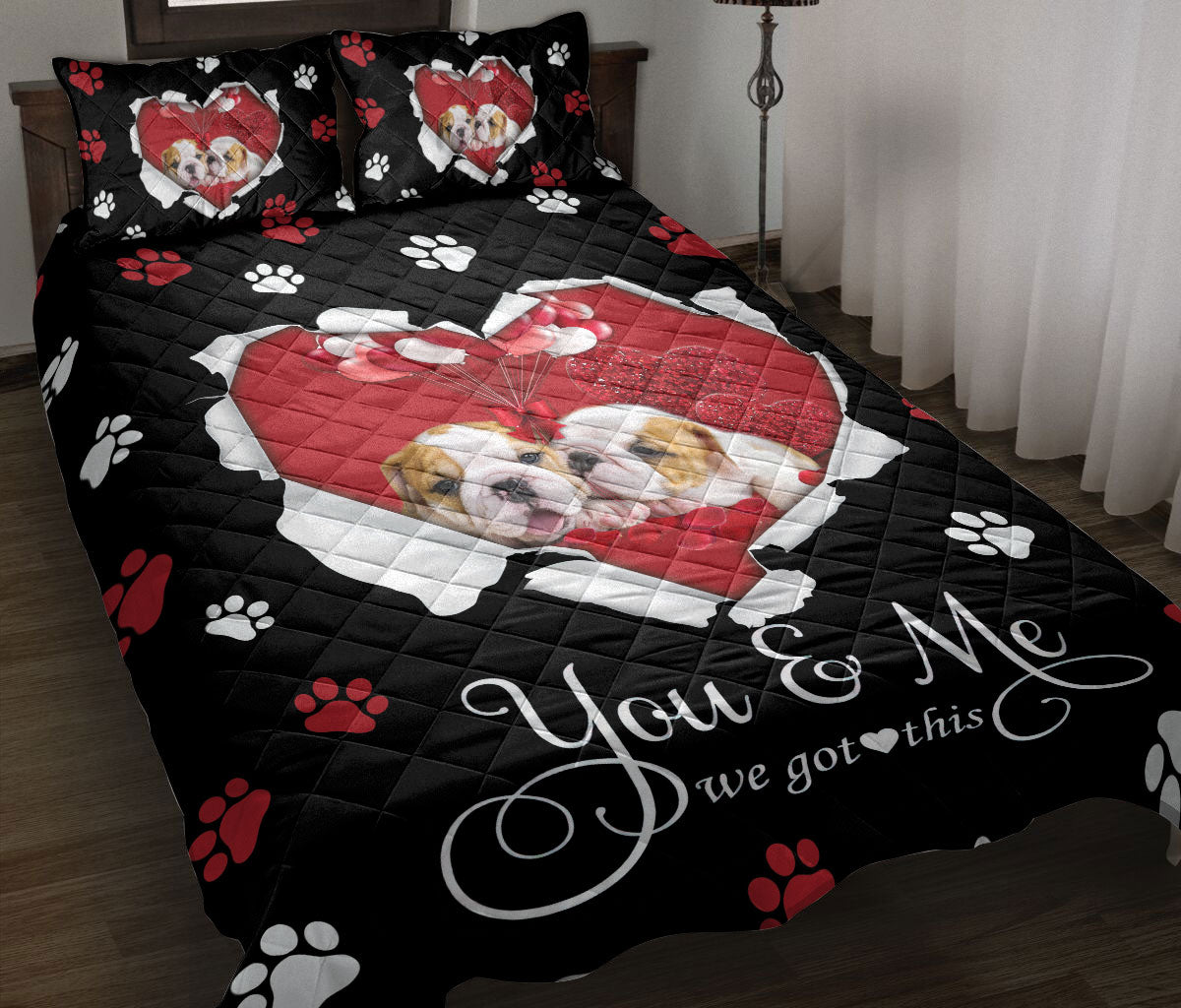 Bulldog Quilt Set, English Bull Bulldog Dog Love Quilt Blanket With Pillowcases, Quilt Bedding Set