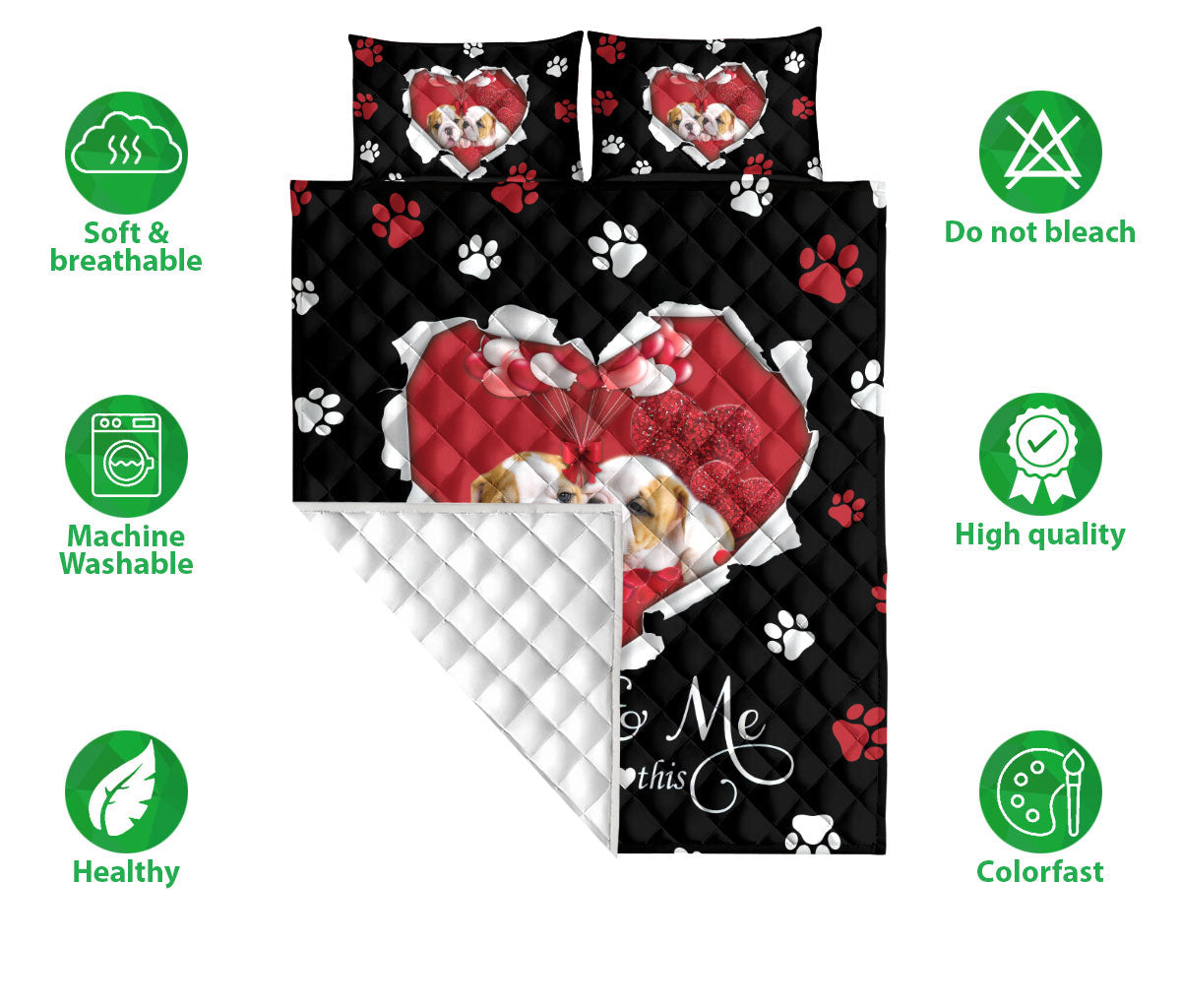 Bulldog Quilt Set, English Bull Bulldog Dog Love Quilt Blanket With Pillowcases, Quilt Bedding Set