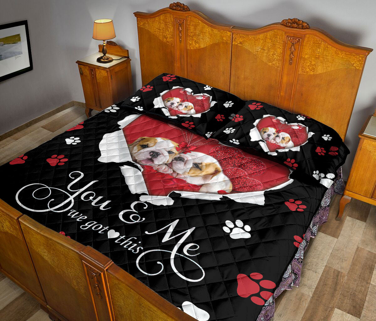 Bulldog Quilt Set, English Bull Bulldog Dog Love Quilt Blanket With Pillowcases, Quilt Bedding Set