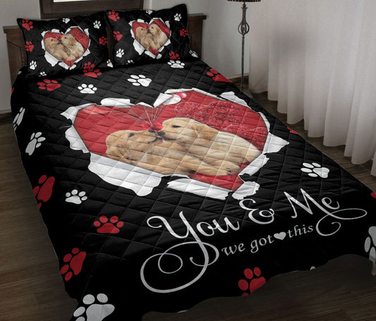 Golden Retriever Quilt Set, Golden Retriever Labrador Retriever Dog Love Heart Quilt Blanket With Pillowcases, Quilt Bedding Set