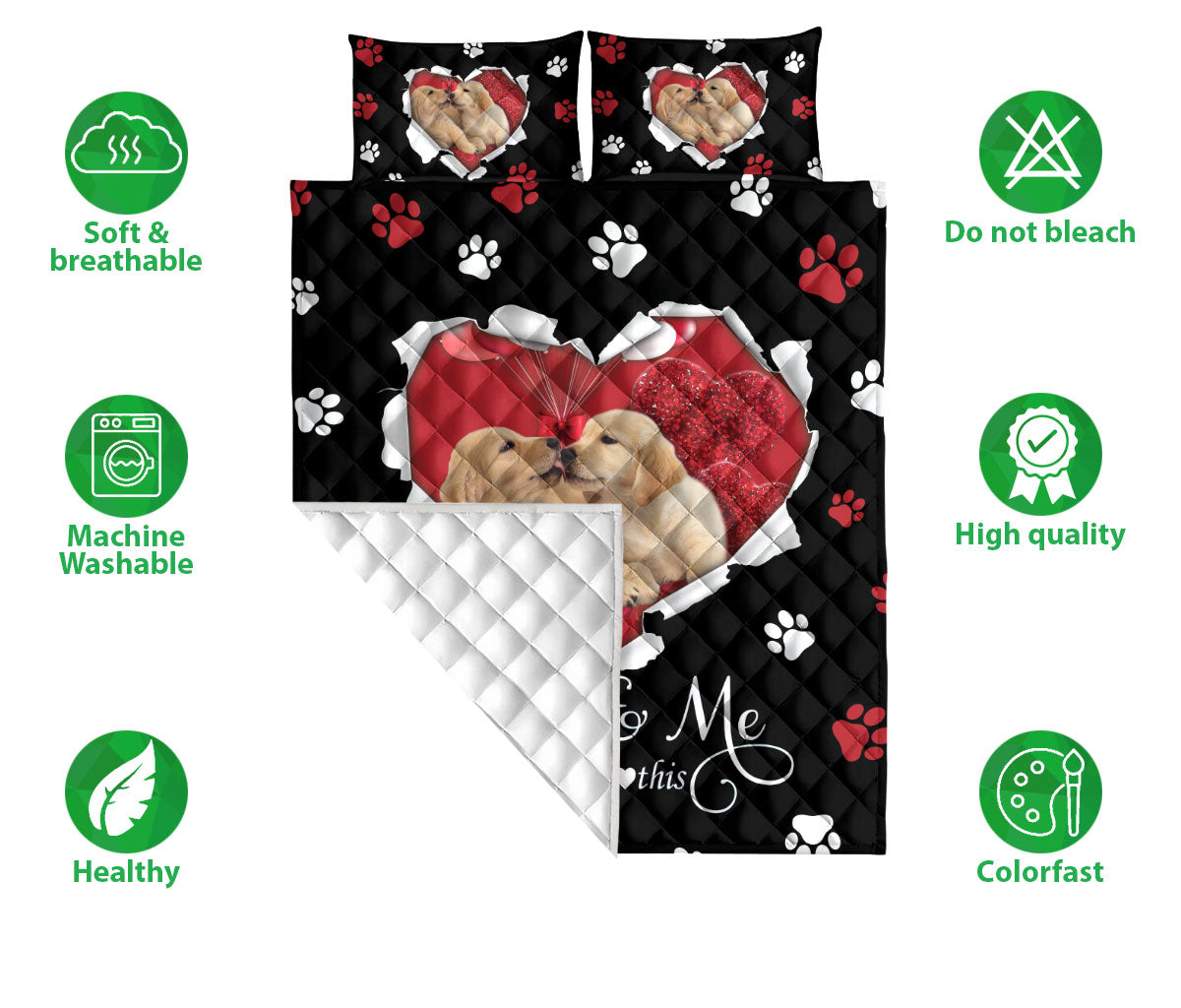 Golden Retriever Quilt Set, Golden Retriever Labrador Retriever Dog Love Heart Quilt Blanket With Pillowcases, Quilt Bedding Set