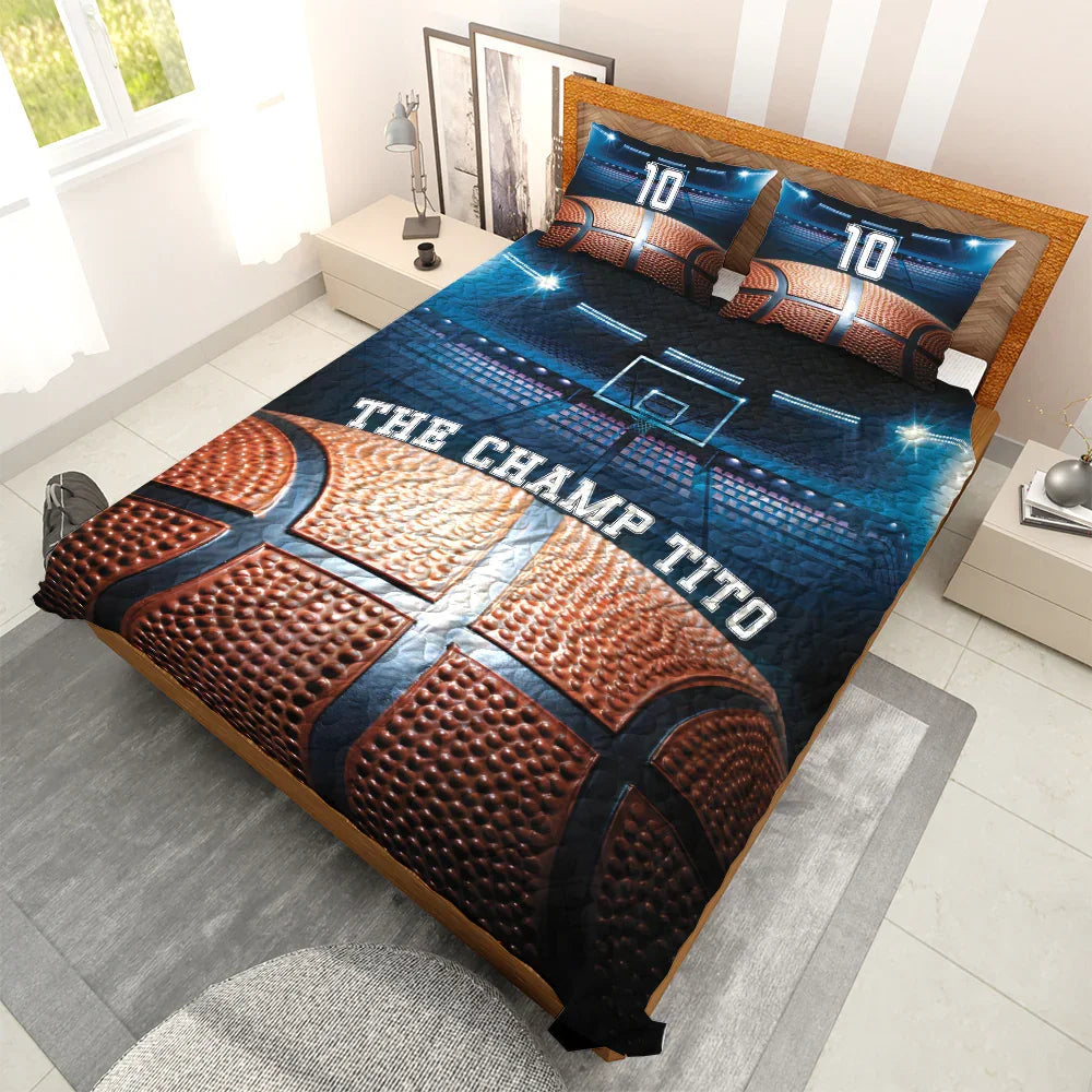 Basketball Personalized Quilt Bedding Set – Custom Name And Number