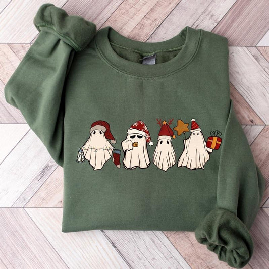 Retro Ghost Santa Sweatshirt, Christmas Ghosts Sweatshirt, Christmas Sweatshirt , Cute Ghost Hoodie, Christmas Unisex Sweater,Christmas Gift Classic Cotton