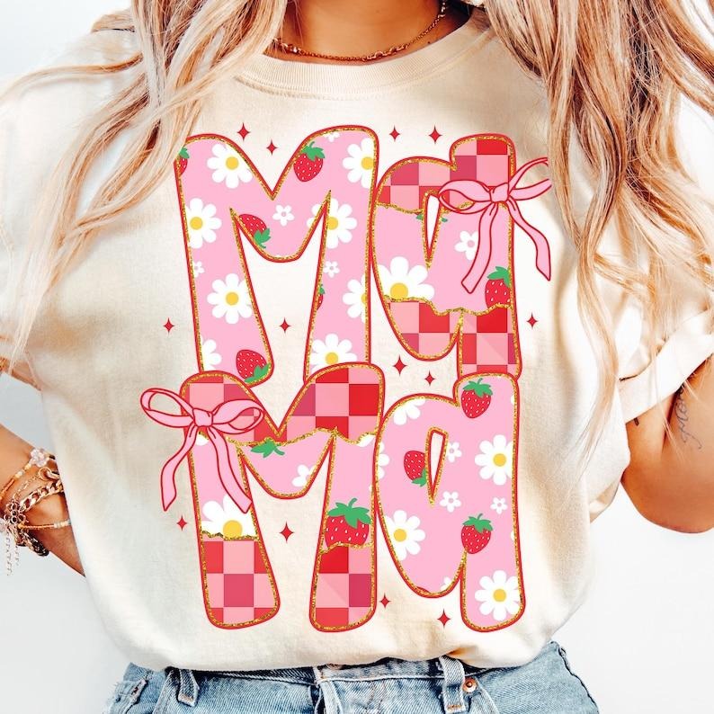 Retro Strawberry Mama Coquette Preppy Cherry Strawberries Strawberry Festival Summer Strawberry Fruit Lover T-Shirt