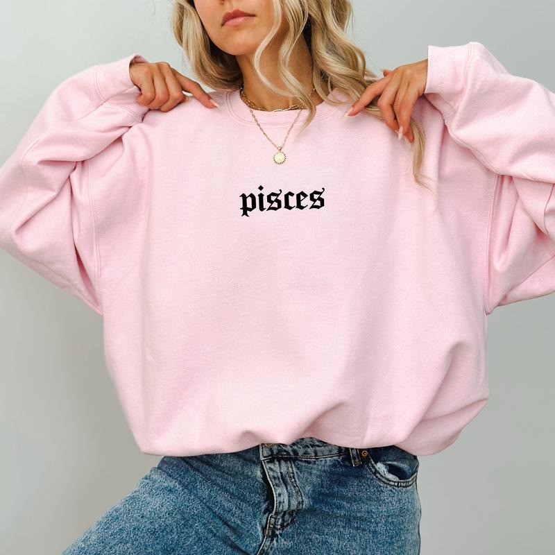 Retro Zodiac Light Pink Sweatshirt, Zodiac Sweater, Retro Astrology Lover Apparel, Aries Taurus Gemini Cancer Leo Virgo Libra Scorpio Sagittarius Capricorn Aquarius Pisces  Crewneck, Zodiac Long Sleeve Pullover, Womenswear, Soft Cozy Fabric Sweatshirt