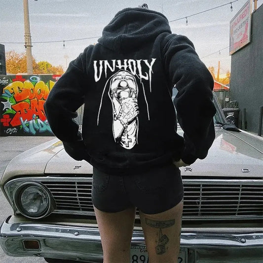 [S-5Xl] Unholy Nun Printed Oversized Hoodie Men Hoodie, Sweatshirt -  2 Sided Hoodie, Naughty Clothes Men, Comfort Errands, Cotton Fabric Menswear, Women's Clothing, Sweatshirt Color, Merch gift, Oversized Pocket Sport Sweaters