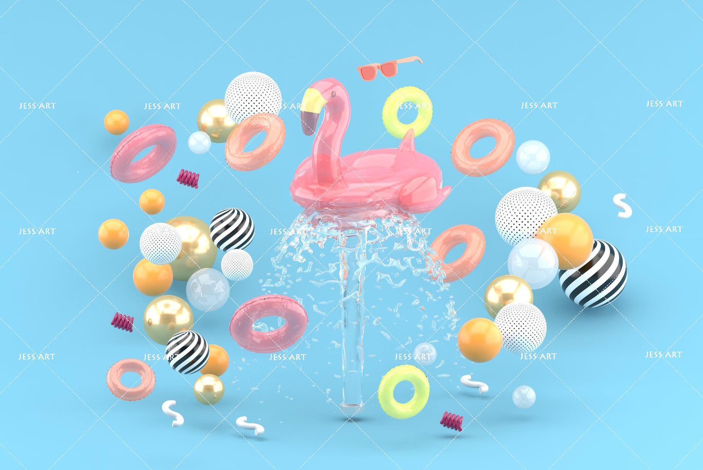 3D Blue Flamingo Lifebuoy Ball Quilt Cover Set Bedding Set Pillowcases 74