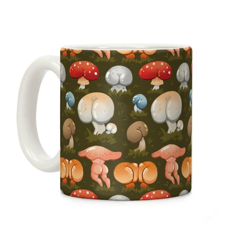 [Sale Up to 50% ] Butt Mushroom Pattern Coffee Mug 11 oz or 15 oz Ceramic Drinkware with Large Handles, Printed in the USA