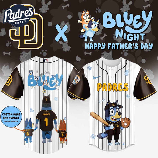 San Diego Padres MLB x Bluey Happy Fathers Day Custom Baseball Jersey - Padres Jersey Oasis: Elevate Your Baseball Style Game