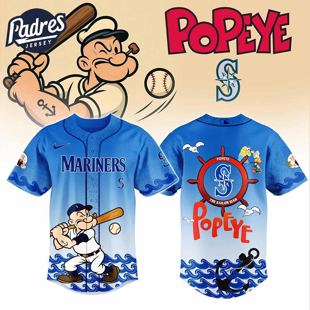 Seattle Mariners MLB x Popeye Baseball Jersey - Padres Jersey Oasis: Elevate Your Baseball Style Game
