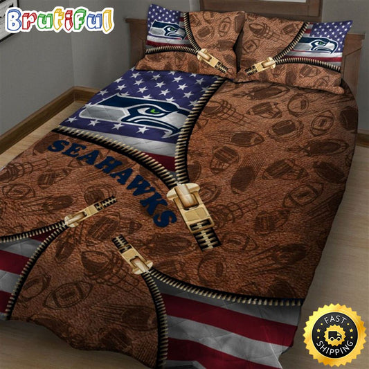 Seattle Seahawks NFL American Flag Leather Pattern Bedding Set