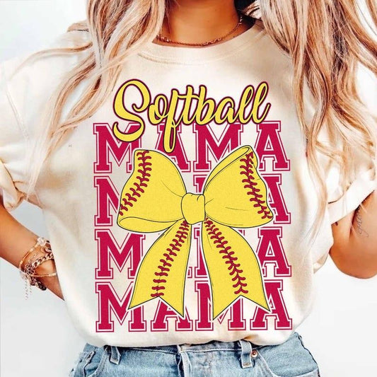 Softball Mama Coquette Bow, Retro Softball Tee, Preppy Game Day T-shirt
