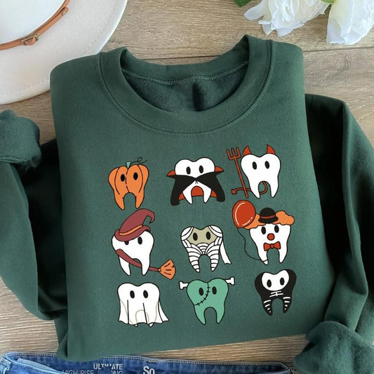 Spooky Halloween Dentist Sweatshirt, Dental Halloween Shirt, Matching Halloween Dental Shirt, Dental Hygiene Crewneck