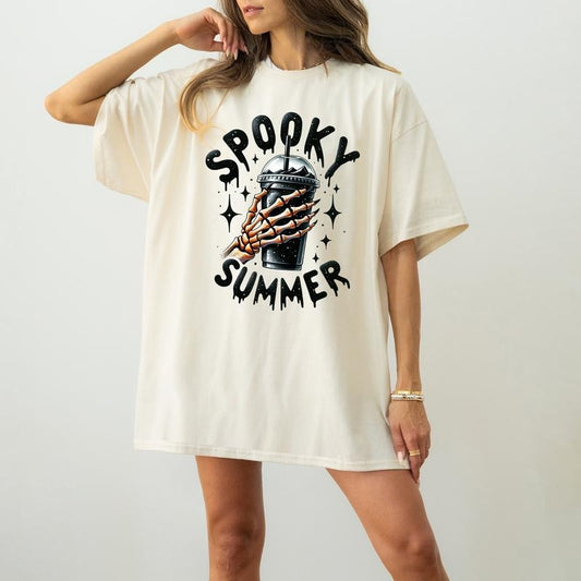 Spooky Summer Shirt Summer Vibes Skeleton Shirt Coffee Lover Shirt Trendy Shirt Skeleton Hand Shirt Summer Shirt Spooky Season Shirt TK43GN