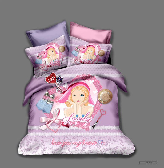 3D Cartoon Girl Pink Quilt Cover Set Bedding Set Pillowcases 254