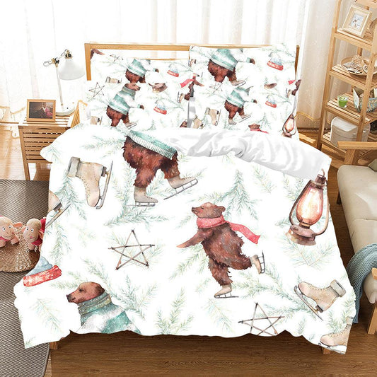3D Bear Skating Pentagram Quilt Cover Set Bedding Set Pillowcases 144