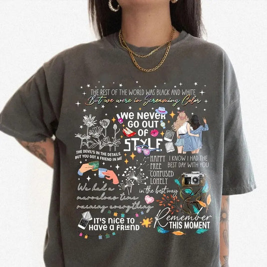 TL Svviftmass Quotes About Friendship Shirt, Friend Symbols & Lyrics Songs Shirt | Cozy Svviftiiee Friend Apparel, Gift for Svviftmass Cotton Crewneck Fit Shortsleeve Womenswear Casual Jersey