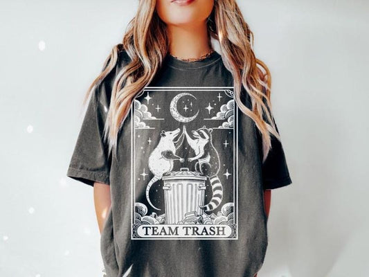 Team Trash Tshirt, Tarot Card Shirt, Opossum Halloween Moon Shirt, Funny Raccoon Gift, Racoon Gift Top Womenswear Graphic Tees Summer