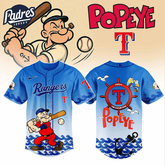 Texas Rangers MLB x Popeye Baseball Jersey - Padres Jersey Oasis: Elevate Your Baseball Style Game