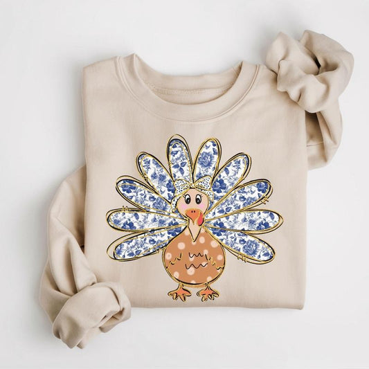 Thanksgiving Turkey Sweatshirt, Fall Thanksgiving Sweater, Coquette Turkey Shirt, Women's Fall Thankful Crewneck, Autumn Gift Shirt
