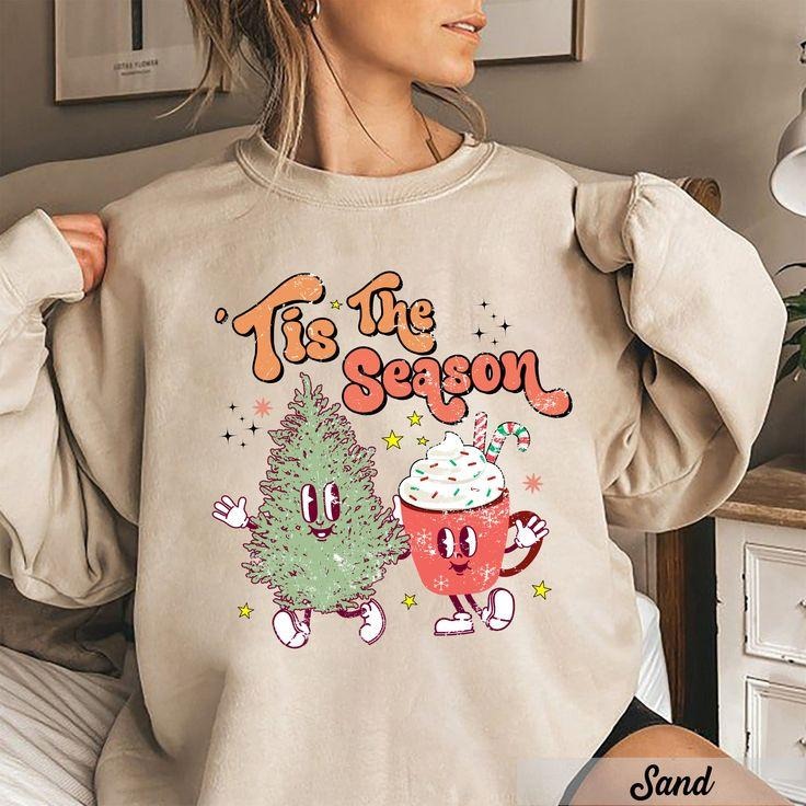 Tis The Season Christmas Sweatshirt, Cute Christmas Sweatshirt, Retro Sweatshirt Christmas, Christmas Gift For Women, Holiday Sweatshirt