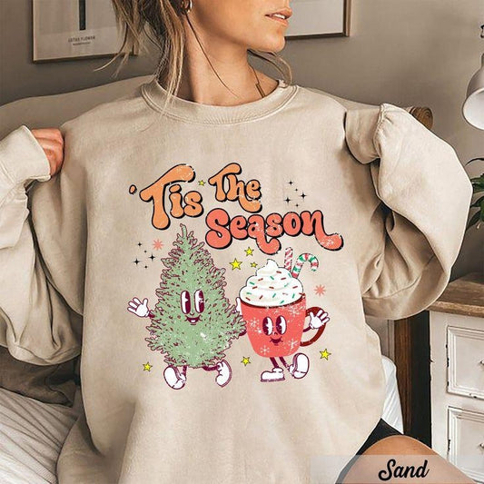 Tis The Season Christmas Sweatshirt, Cute Christmas Sweatshirt, Retro Sweatshirt Christmas, Christmas Gift For Women, Holiday Sweatshirt