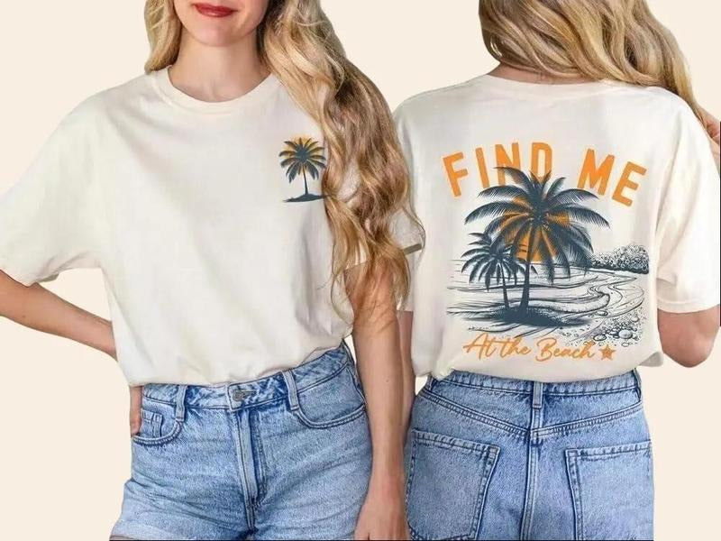 Tropical Hawaiian T Shirt Women Beach Vacation Back and Front Coconut Tree Graphic Tee Summer Travel Short Sleeve Top