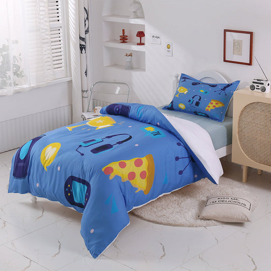 3D Blue PlayStation Pizza Trophy Headset Quilt Cover Set Bedding Set Duvet Cover Pillowcases 342