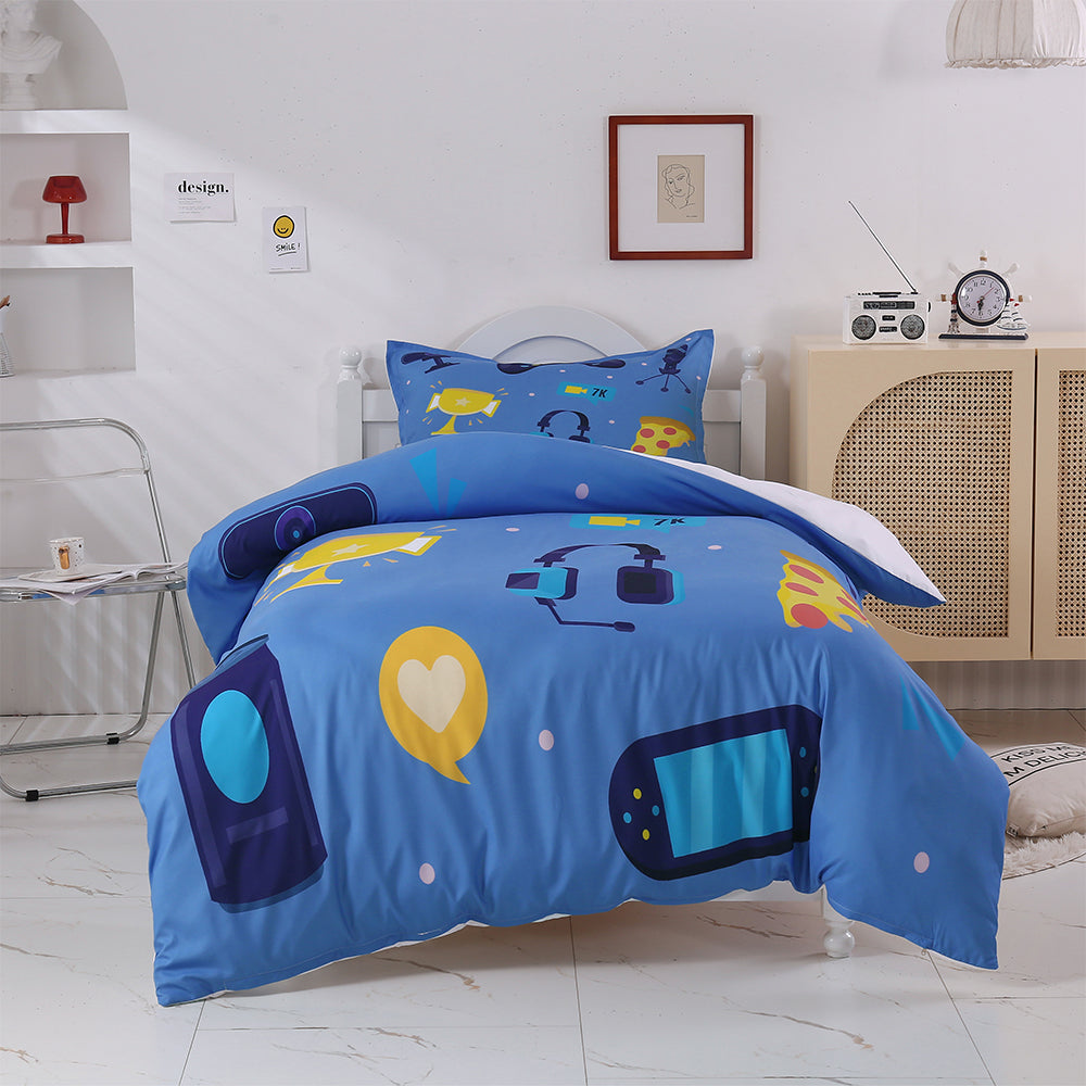3D Blue PlayStation Pizza Trophy Headset Quilt Cover Set Bedding Set Duvet Cover Pillowcases 342