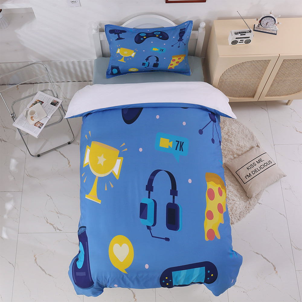 3D Blue PlayStation Pizza Trophy Headset Quilt Cover Set Bedding Set Duvet Cover Pillowcases 342