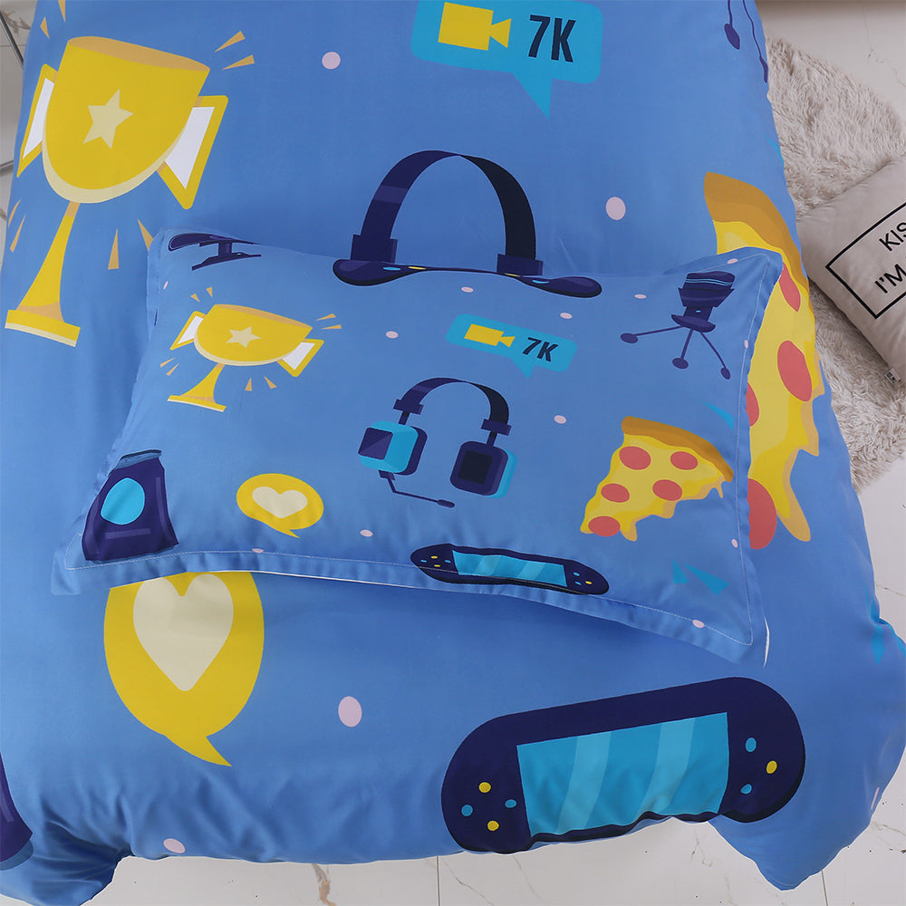 3D Blue PlayStation Pizza Trophy Headset Quilt Cover Set Bedding Set Duvet Cover Pillowcases 342