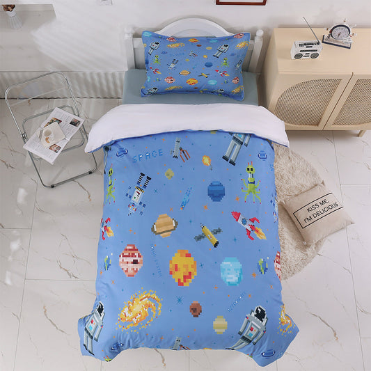 3D Blue Outer Space Rocket Planet Aircraft Pattern Quilt Cover Set Bedding Set Duvet Cover Pillowcases 343