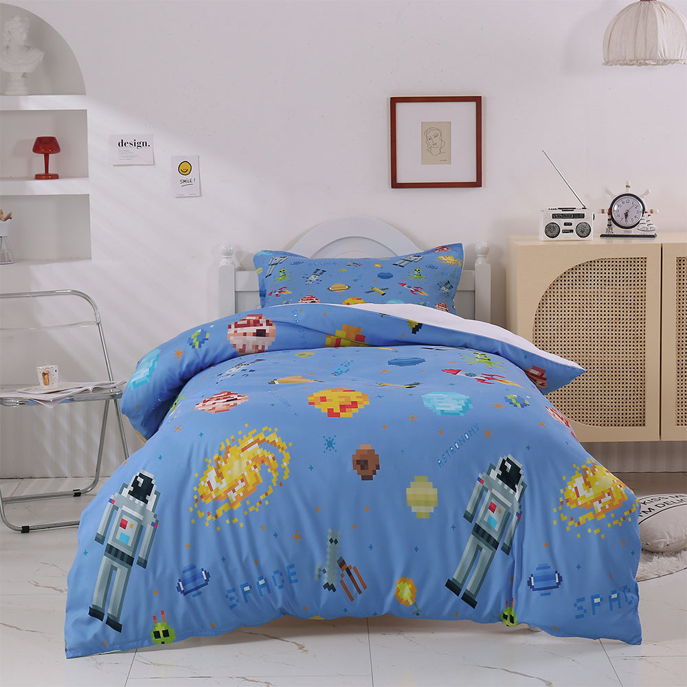 3D Blue Outer Space Rocket Planet Aircraft Pattern Quilt Cover Set Bedding Set Duvet Cover Pillowcases 343