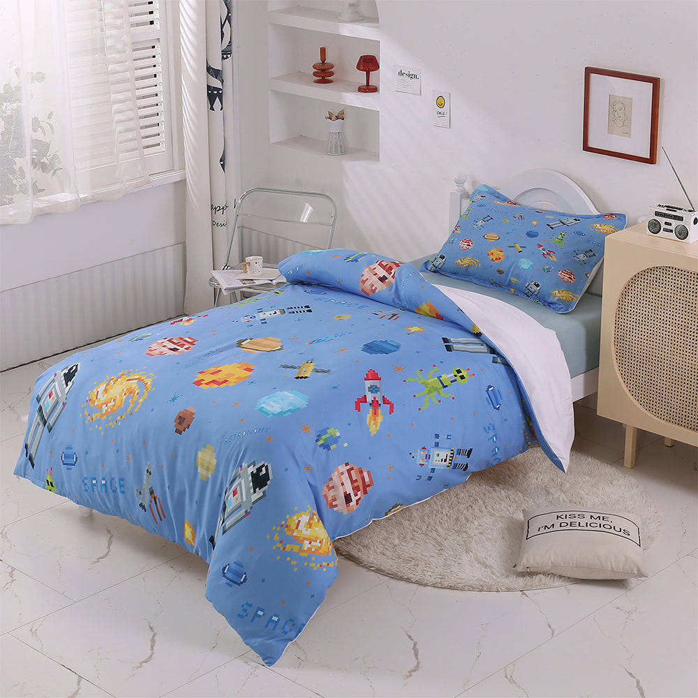 3D Blue Outer Space Rocket Planet Aircraft Pattern Quilt Cover Set Bedding Set Duvet Cover Pillowcases 343