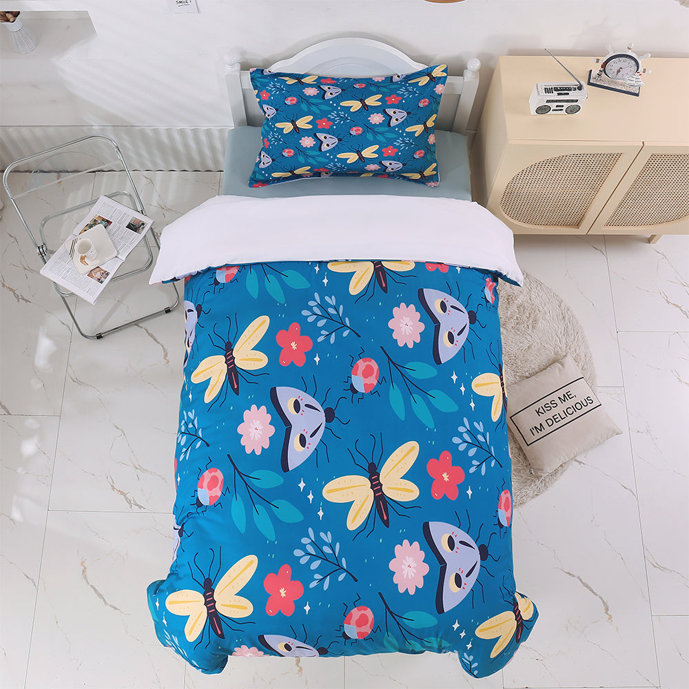 3D Butterfly Moth Floral Leaves Blue Quilt Cover Set Bedding Set Duvet Cover Pillowcases 351