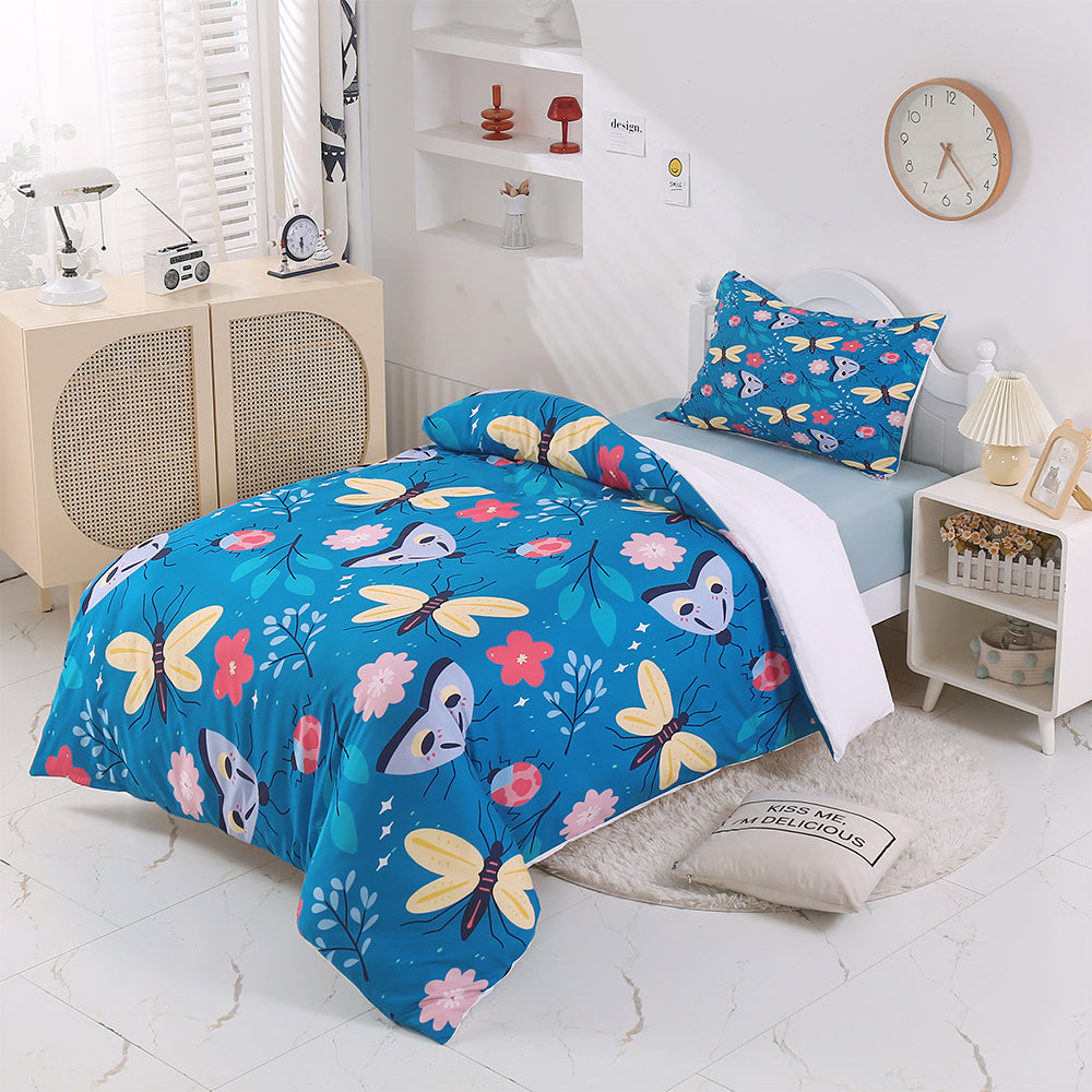 3D Butterfly Moth Floral Leaves Blue Quilt Cover Set Bedding Set Duvet Cover Pillowcases 351