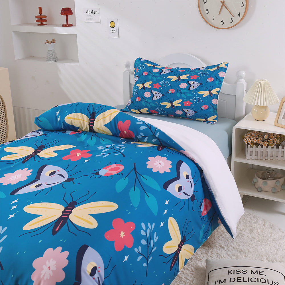 3D Butterfly Moth Floral Leaves Blue Quilt Cover Set Bedding Set Duvet Cover Pillowcases 351