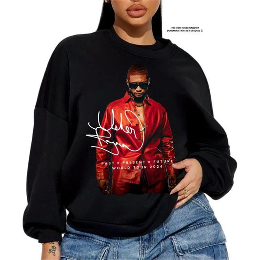Usher Sweatshirt, Ussher Concert Sw, Past Present Future Tour Sweaters, Concert Graphic Tshirt, Vintage Tshirt, Usher Fans Club Womenswear Hoodie Tops