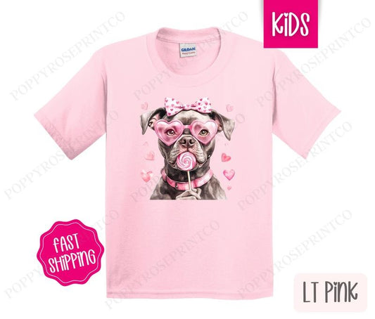 Valentine Pitbull Kids Shirt - Valentine's Day Children's Tshirt - Cute Youth Tee Gildan