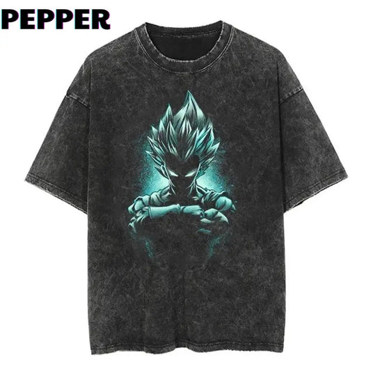 "Vegeta Pride" Vintage Washed Shirt Menswear Top Underwear Streetwear
