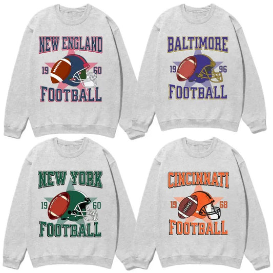 Vintage Style All Teams Football Sweatshirt and Hoodie, Cincinnati Football, New England Football, Baltimore Football, New York Football Sweatshirt, Unisex Womens Mens Shirt Gift Classic Cotton