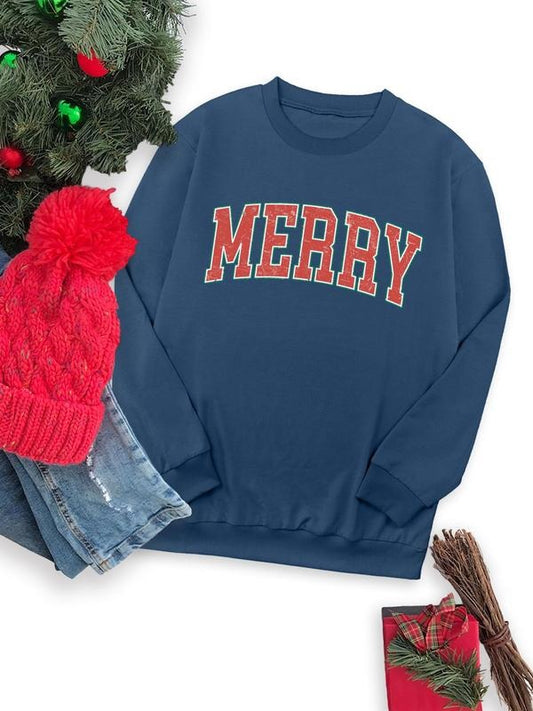 Women's Christmas Letter Print Round Neck Sweatshirt, Casual Long Sleeve Crew Neck Pullover for Fall & Winter, Women's Clothes for Daily Wear