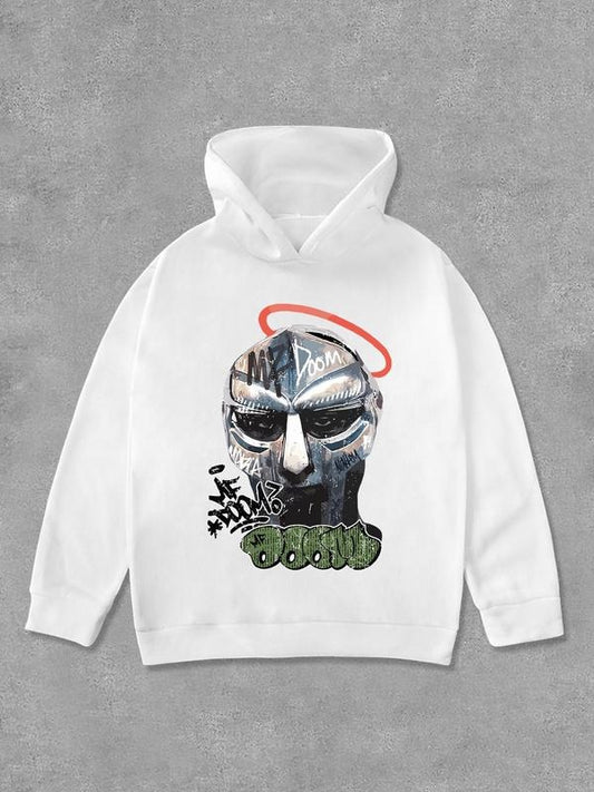 Women's Face Print Drop Shoulder Hoodie, Fashion Casual Long Sleeve Hooded Sweatshirt for Daily Holiday Outdoor Wear, Women Clothing for Fall & Winter