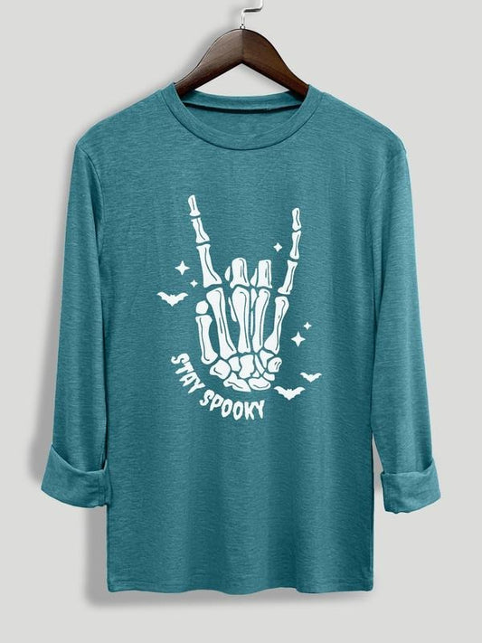 Women's Halloween Themed Graphic Print Round Neck Tee, Fashion Casual Long Sleeve T-shirt for Daily Outdoor Wear, Women's Tops for Spring Fall