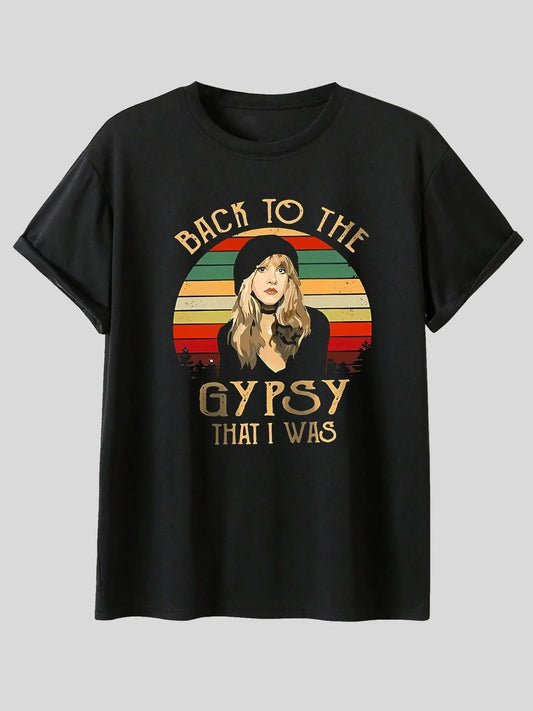 Women's Letter & Figure Print Round Neck Tee, Trendy Casual Striped Print Short Sleeve Crew Neck T-shirt for Daily Wear, Ladies Summer Outfit