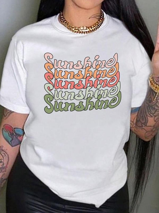 Women's Letter Print Round Neck Graphic Tee, Vintage Trendy Casual Short Sleeve T-shirt For Daily Wear, Ladies All Seasons Outfitstyle{n002}7